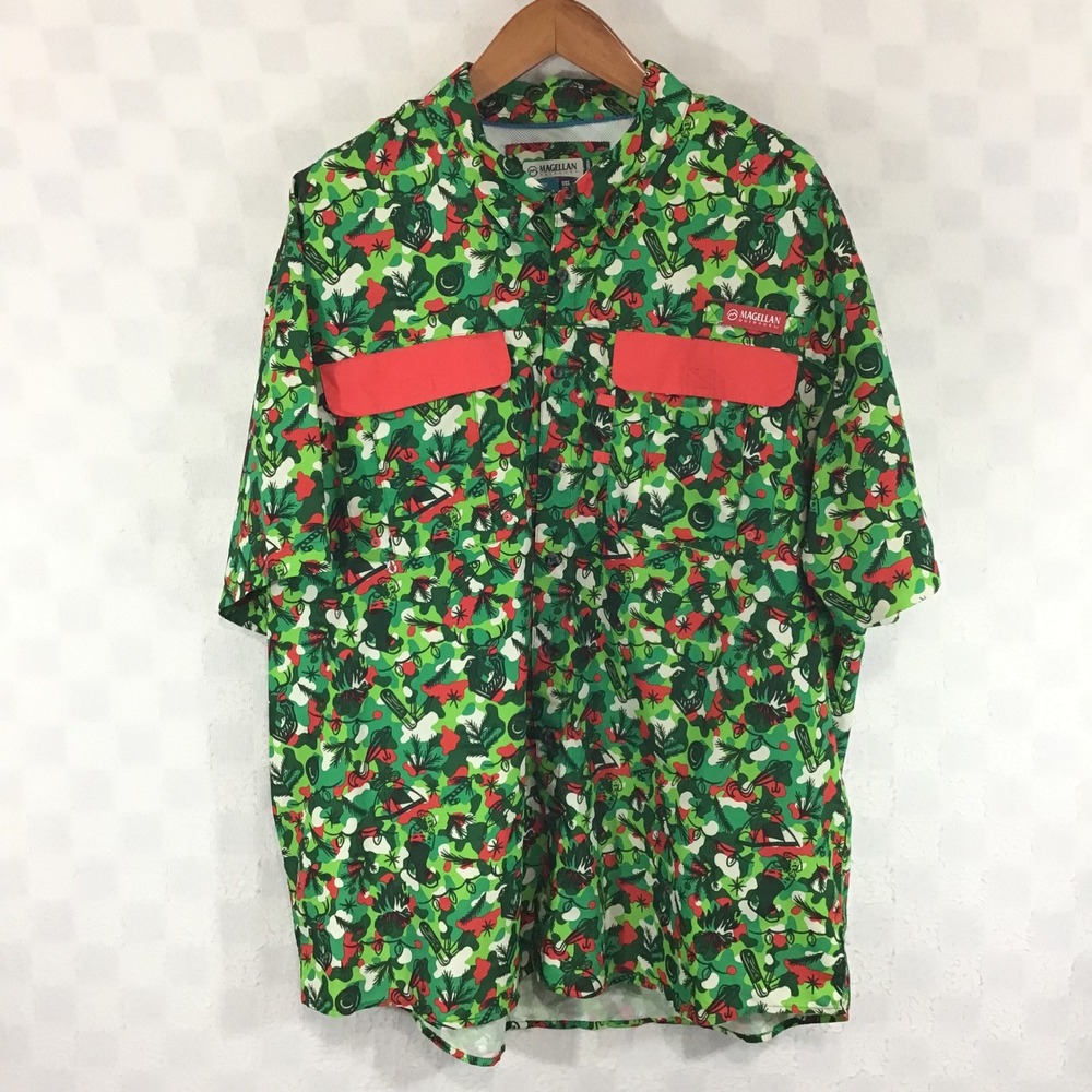 Magellan Outdoors Mens 2XL Christmas Camo Fishing Shirt Laguna Madre Vented